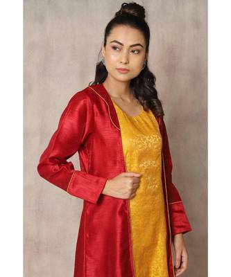 mustard cotton Calla lilly jacket with dress 1