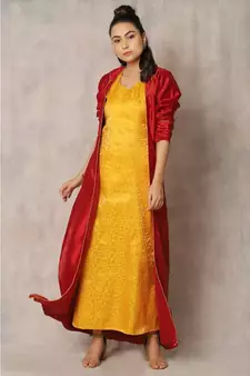 mustard cotton Calla lilly jacket with dress
