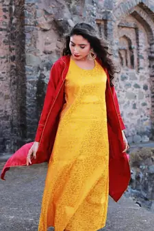mustard cotton Calla lilly jacket with dress