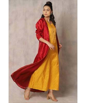 mustard cotton Calla lilly jacket with dress 5