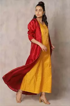 mustard cotton Calla lilly jacket with dress
