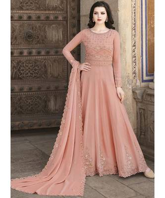 Light Peach Georgette top & bottom with dupatta 1