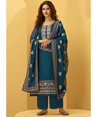 Embroidered Morpeach Faux Georgette Designer Palazzo Salwar Suit 1