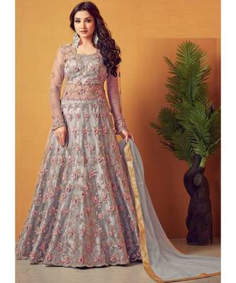 Grey Net top & bottom with dupatta 1