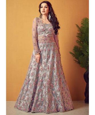 Grey Net top & bottom with dupatta 2