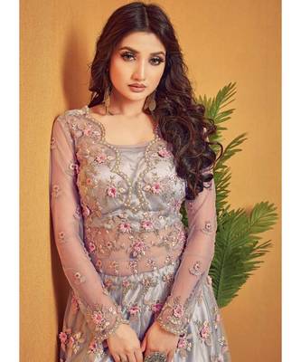 Grey Net top & bottom with dupatta 3