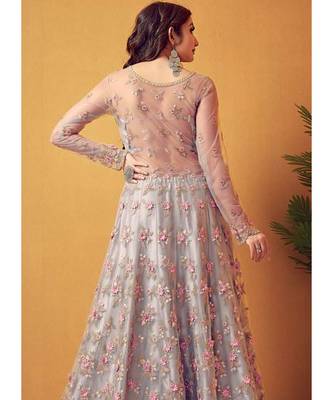 Grey Net top & bottom with dupatta 4