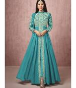  Sonam BajwaSky Blue Embroidered Slit Style Anarkali Pant Suit