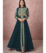  Sonam Bajwa Peacock Green Embroidered Slit Style Anarkali Pant Suit