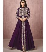  Sonam Bazwa Purple Embroidered Slit Style Anarkali Pant Suit