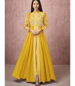  Sonam Bazwa Yellow Embroidered Slit Style Anarkali Pant Suit