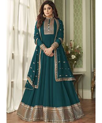 Dark Teal Georgette Designer Party Wear Suit 1