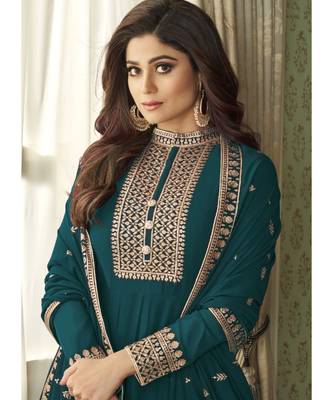 Dark Teal Georgette Designer Party Wear Suit 2