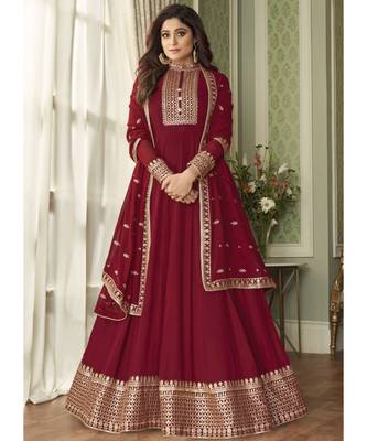  Shamita Shetty Dark Red Georgette Designer Party Wear Suit 1