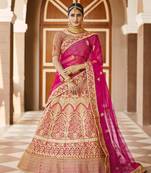 Stunning Pink Heavy Hand Work & Embroidered Velvet Bridal Lehenga