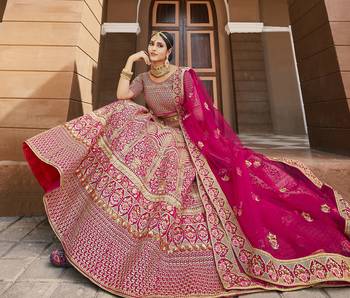 Stunning Pink Heavy Hand Work & Embroidered Velvet Bridal Lehenga 2