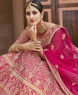 Stunning Pink Heavy Hand Work & Embroidered Velvet Bridal Lehenga 3