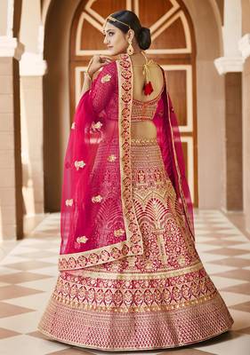 Stunning Pink Heavy Hand Work & Embroidered Velvet Bridal Lehenga 4