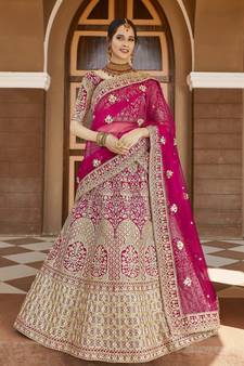 STUNNING PINK HEAVY HAND WORK & EMBROIDERED VELVET BRIDAL LEHENGA
