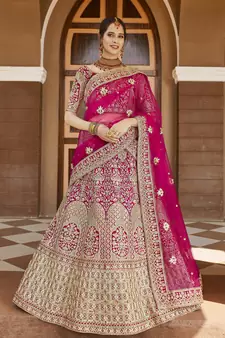 STUNNING PINK HEAVY HAND WORK & EMBROIDERED VELVET BRIDAL LEHENGA