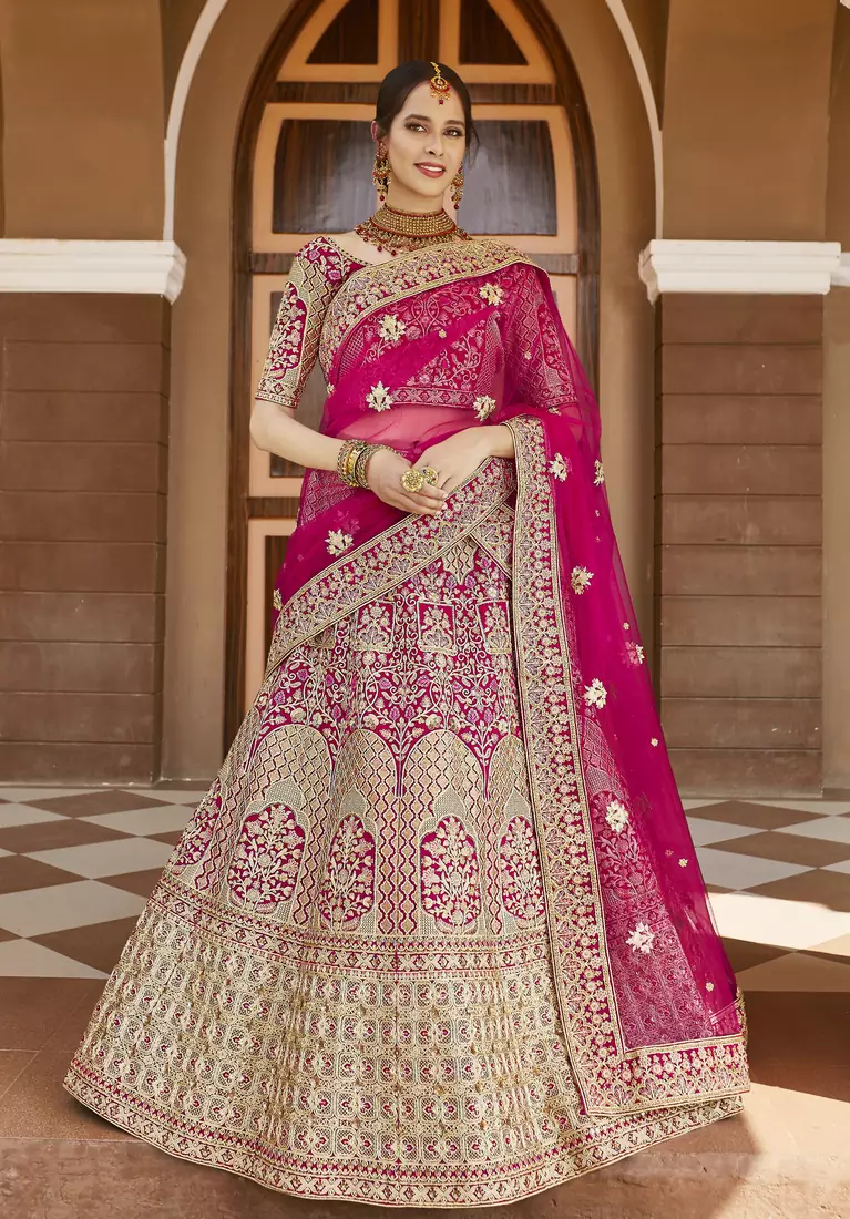 STUNNING PINK HEAVY HAND WORK & EMBROIDERED VELVET BRIDAL LEHENGA
