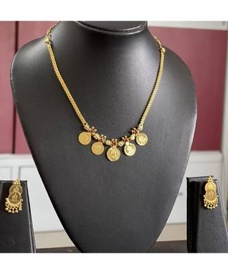 Beautiful Gold Tone Ruby Lakshmi Coin Designer Necklace _DJ24953 2