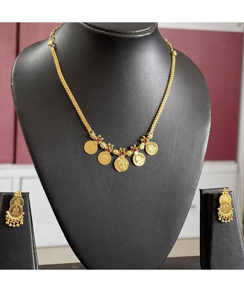 Beautiful Gold Tone Ruby Lakshmi Coin Designer Necklace _DJ24953