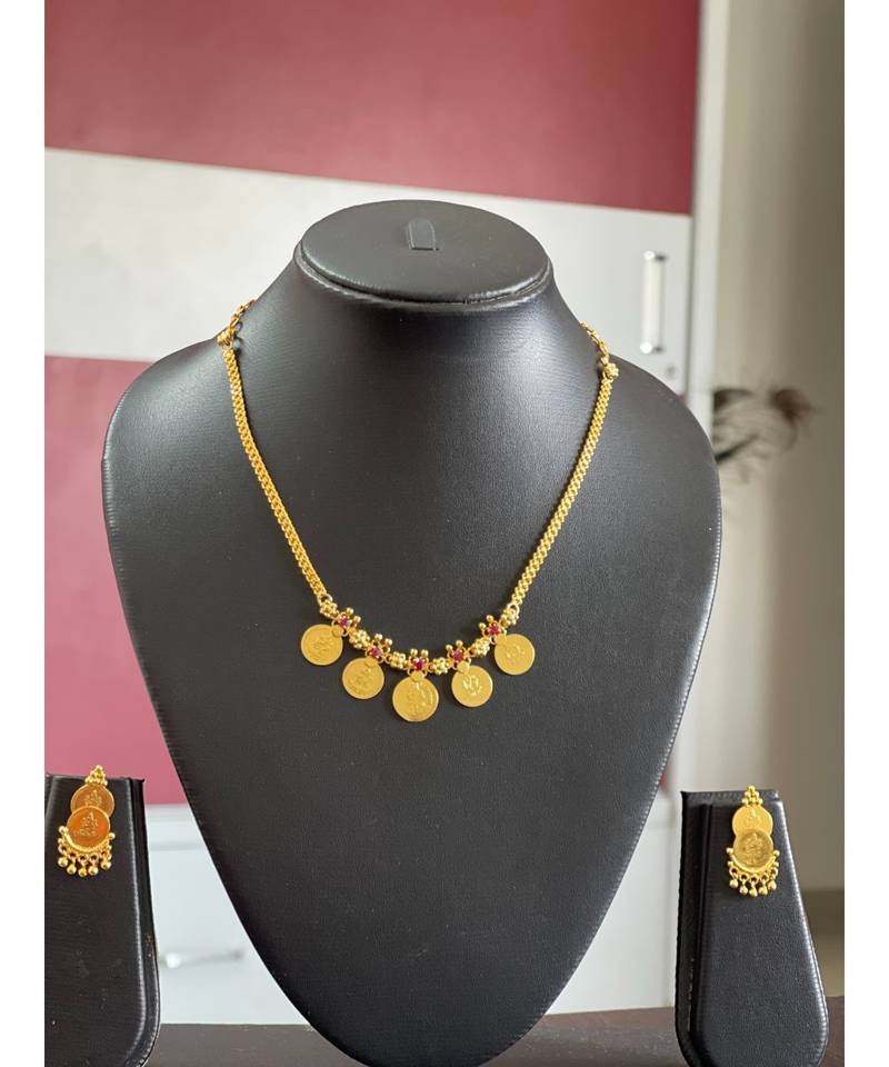 Beautiful Gold Tone Ruby Lakshmi Coin Designer Necklace _DJ24953