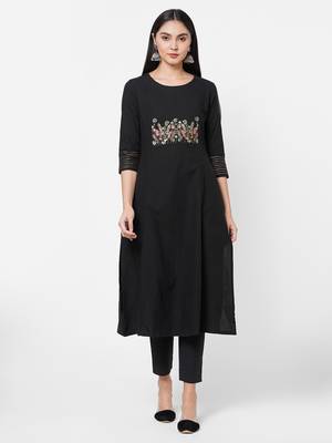 Black embroidered cotton ethnic-kurtis 1