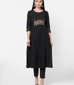 Black embroidered cotton ethnic-kurtis