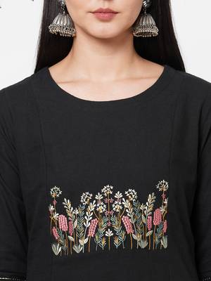 Black embroidered cotton ethnic-kurtis 5