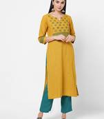 Yellow printed cotton ethnic-kurtis
