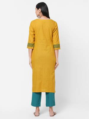 Yellow printed cotton ethnic-kurtis 2