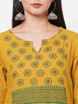 Yellow printed cotton ethnic-kurtis 5
