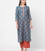 Blue embroidered viscose ethnic-kurtis