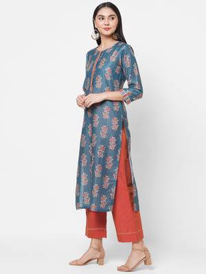 Blue embroidered viscose ethnic-kurtis 4