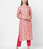 Pink embroidered viscose ethnic-kurtis