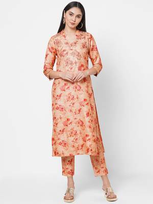 Beige embroidered chanderi ethnic-kurtis 1