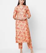 Beige embroidered chanderi ethnic-kurtis