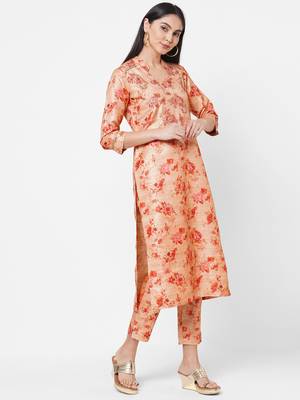 Beige embroidered chanderi ethnic-kurtis 3