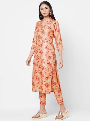 Beige embroidered chanderi ethnic-kurtis 4