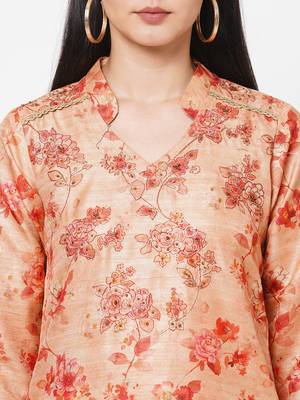 Beige embroidered chanderi ethnic-kurtis 5