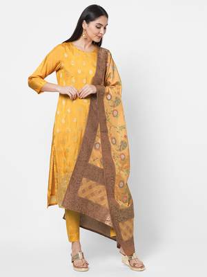 Yellow zari silk blend salwar 3