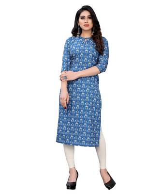 Cobalt-blue printed crepe kurtas-and-kurtis 1