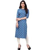 Cobalt-blue printed crepe kurtas-and-kurtis