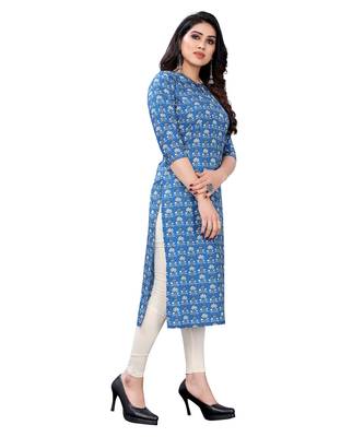 Cobalt-blue printed crepe kurtas-and-kurtis 2