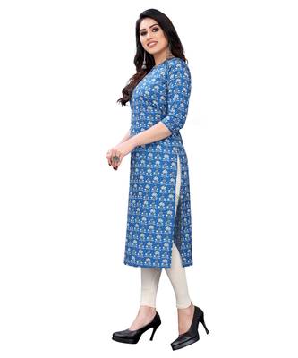 Cobalt-blue printed crepe kurtas-and-kurtis 3
