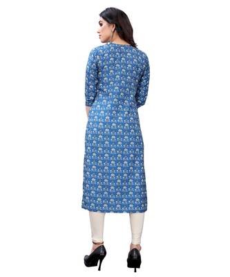Cobalt-blue printed crepe kurtas-and-kurtis 4