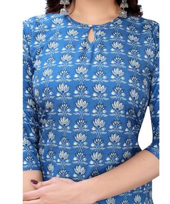 Cobalt-blue printed crepe kurtas-and-kurtis 5
