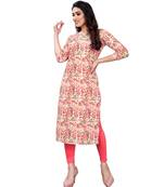 Peach printed crepe kurtas-and-kurtis